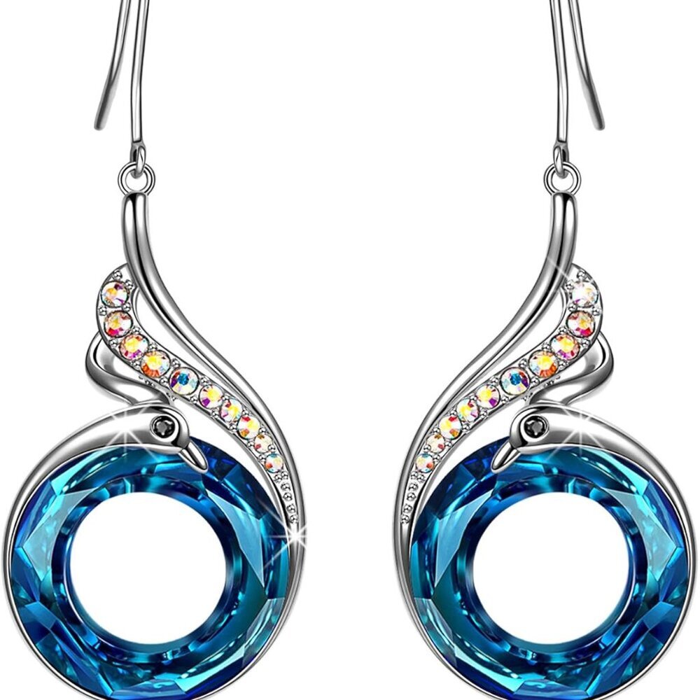Rise From the Ashes" Phoenix Earrings, Sterling Silver Dangle Earrings with Crys